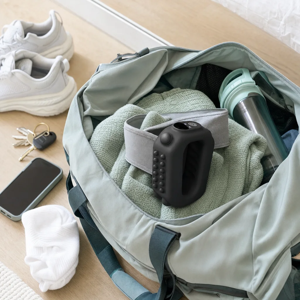 CorePulse packed in a gym bag for travel